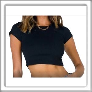 Princess Polly Black Short Sleeve Classic Cropped Baby Tee Shirt Top Size 10